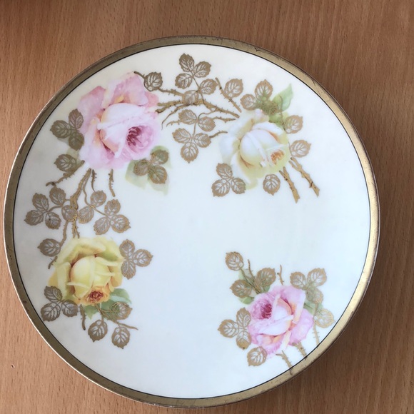 Prussia hand painted wall plate gold gilt roses - Picture 1 of 4